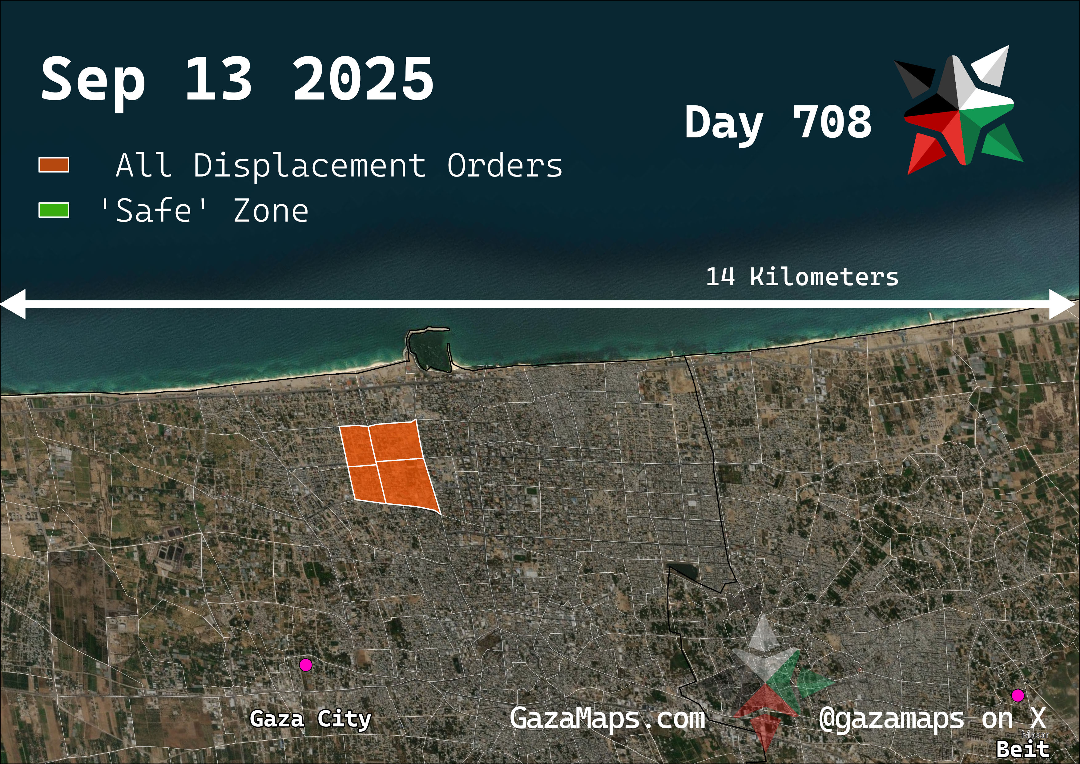 GazaMaps original map, based on IDF displacement order from 14 September 2025