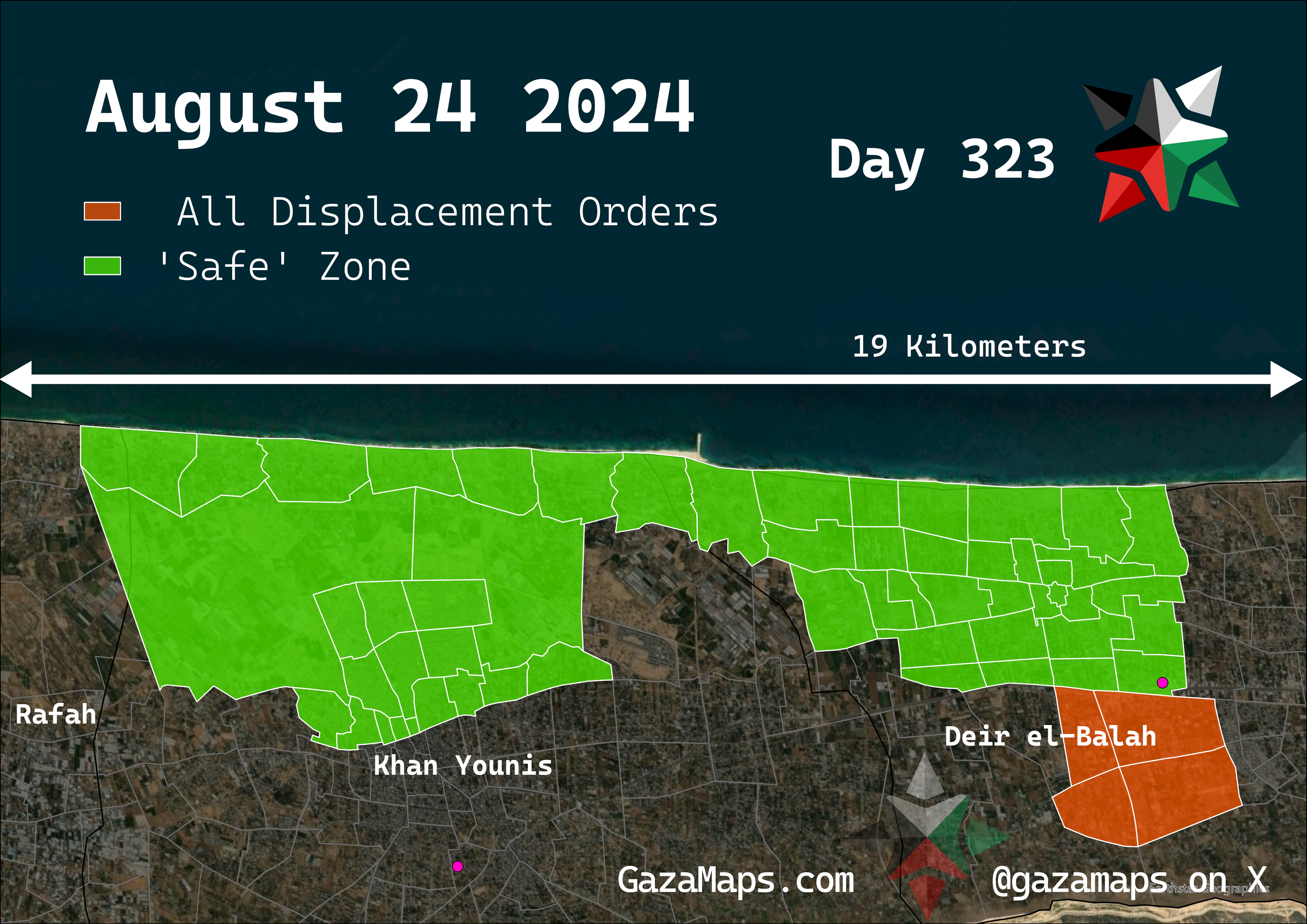 GazaMaps original map, based on IDF displacement order from 24 August 2024