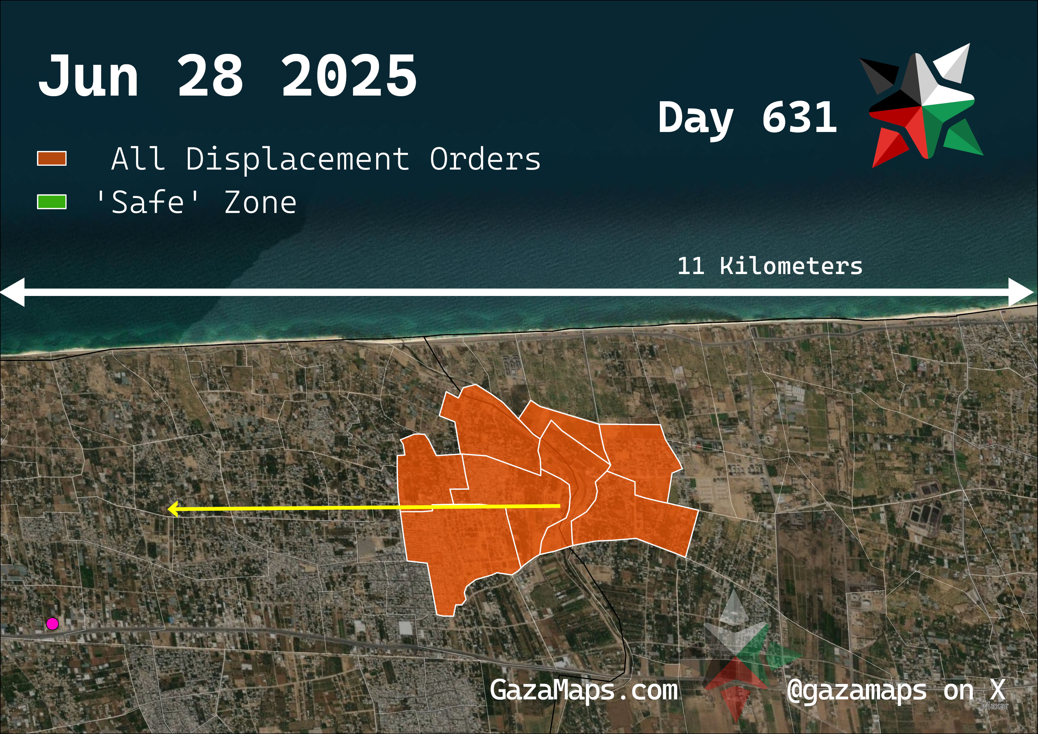GazaMaps original map, based on IDF displacement order from 28 June 2025