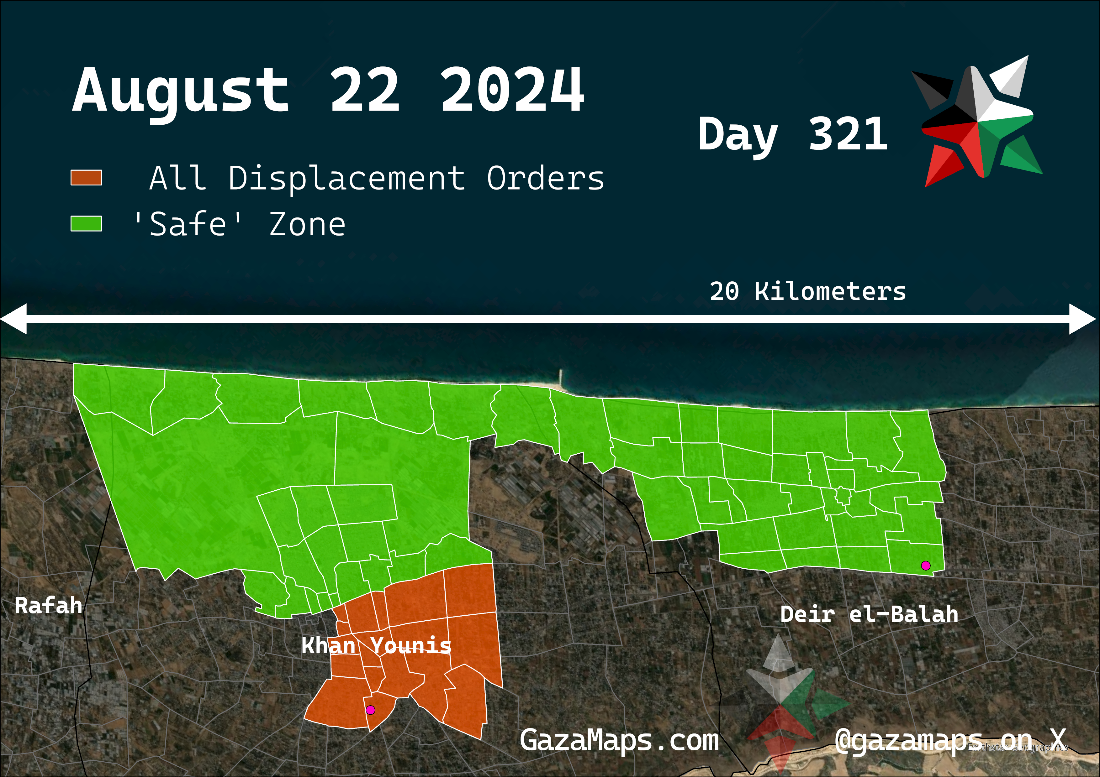 GazaMaps original map, based on IDF displacement order from 22 August 2024