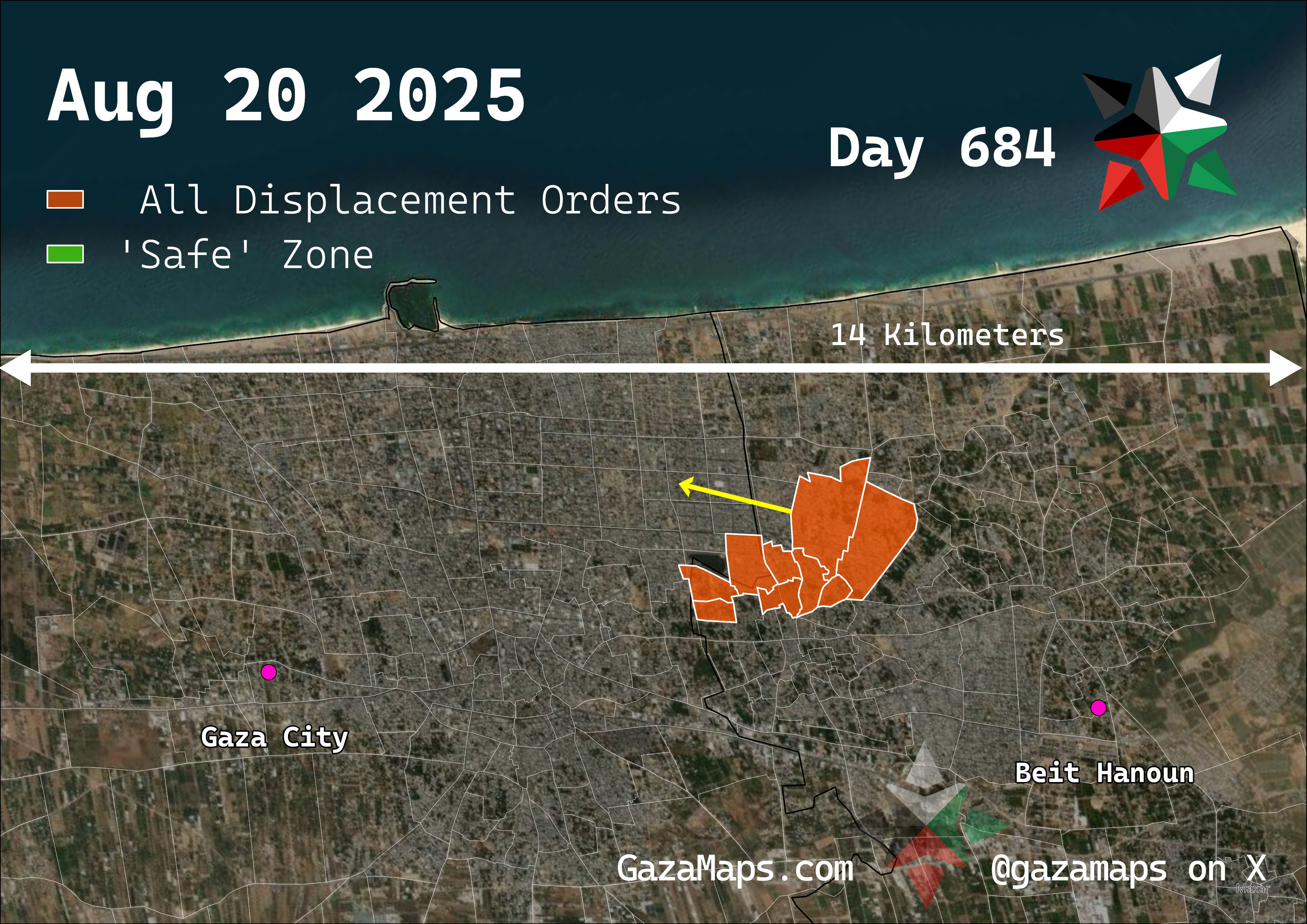 GazaMaps original map, based on IDF displacement order from 20 August 2025