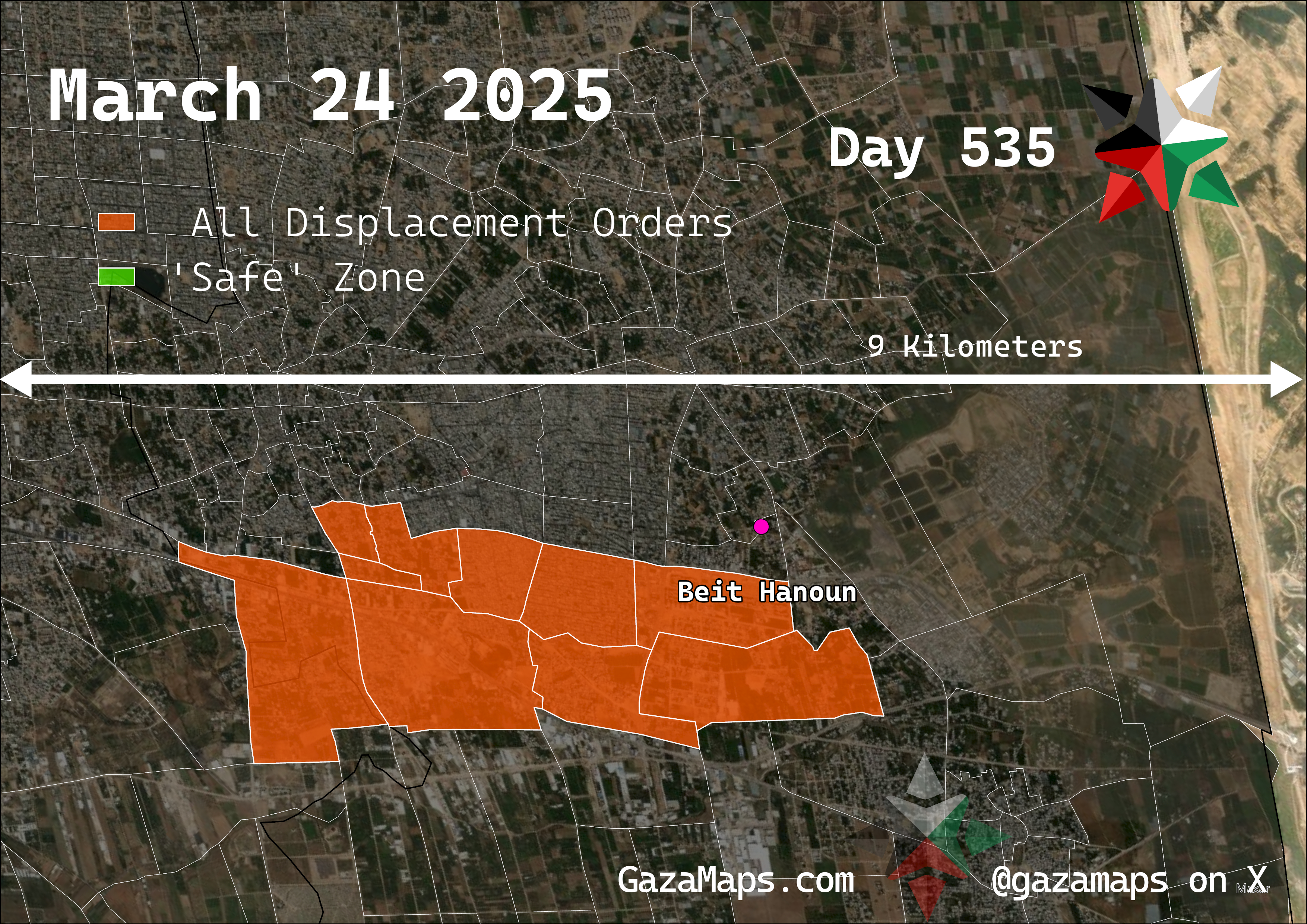 GazaMaps original map, based on IDF displacement order from 24 March 2025