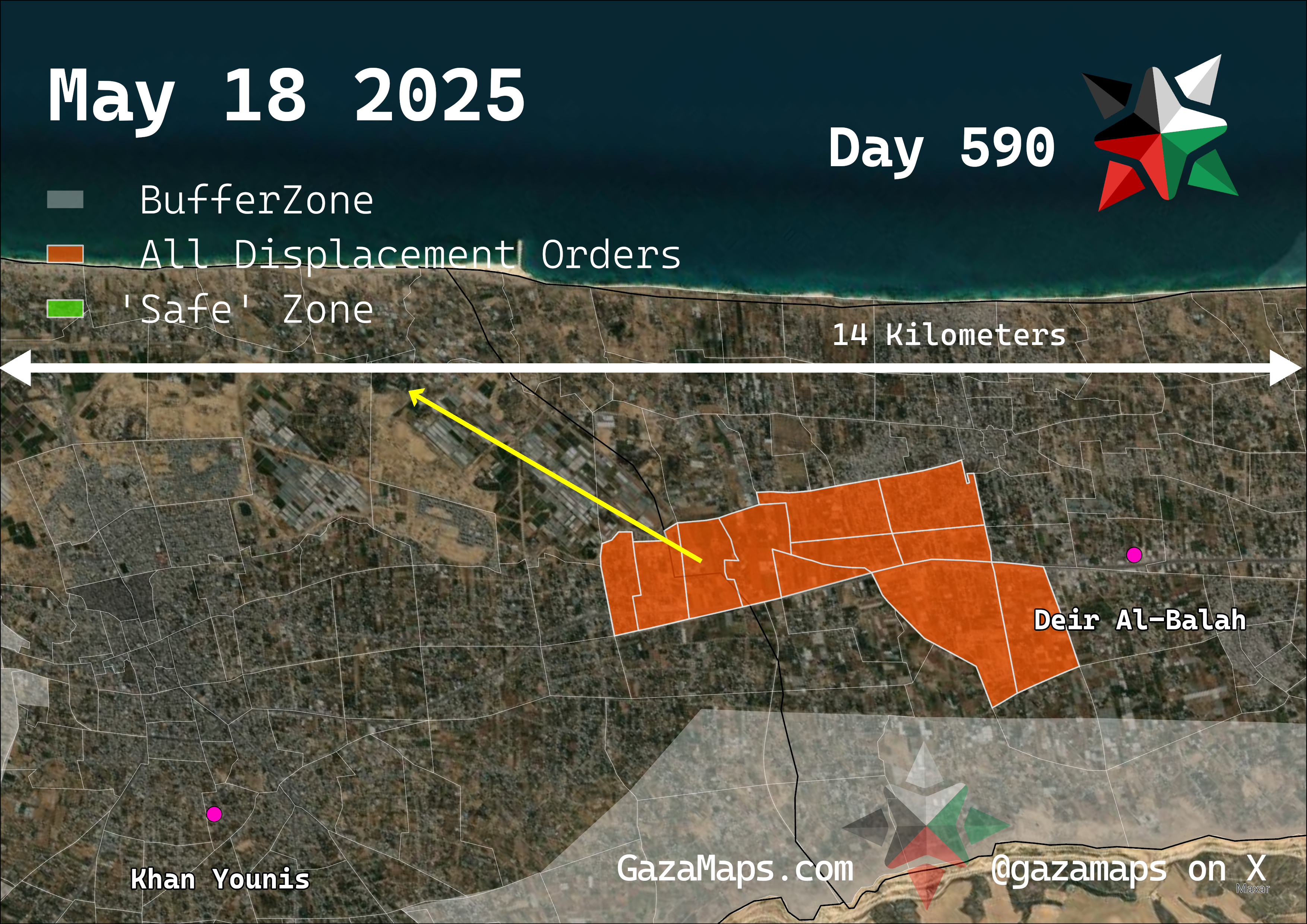 GazaMaps original map, based on IDF displacement order from 18 May 2025