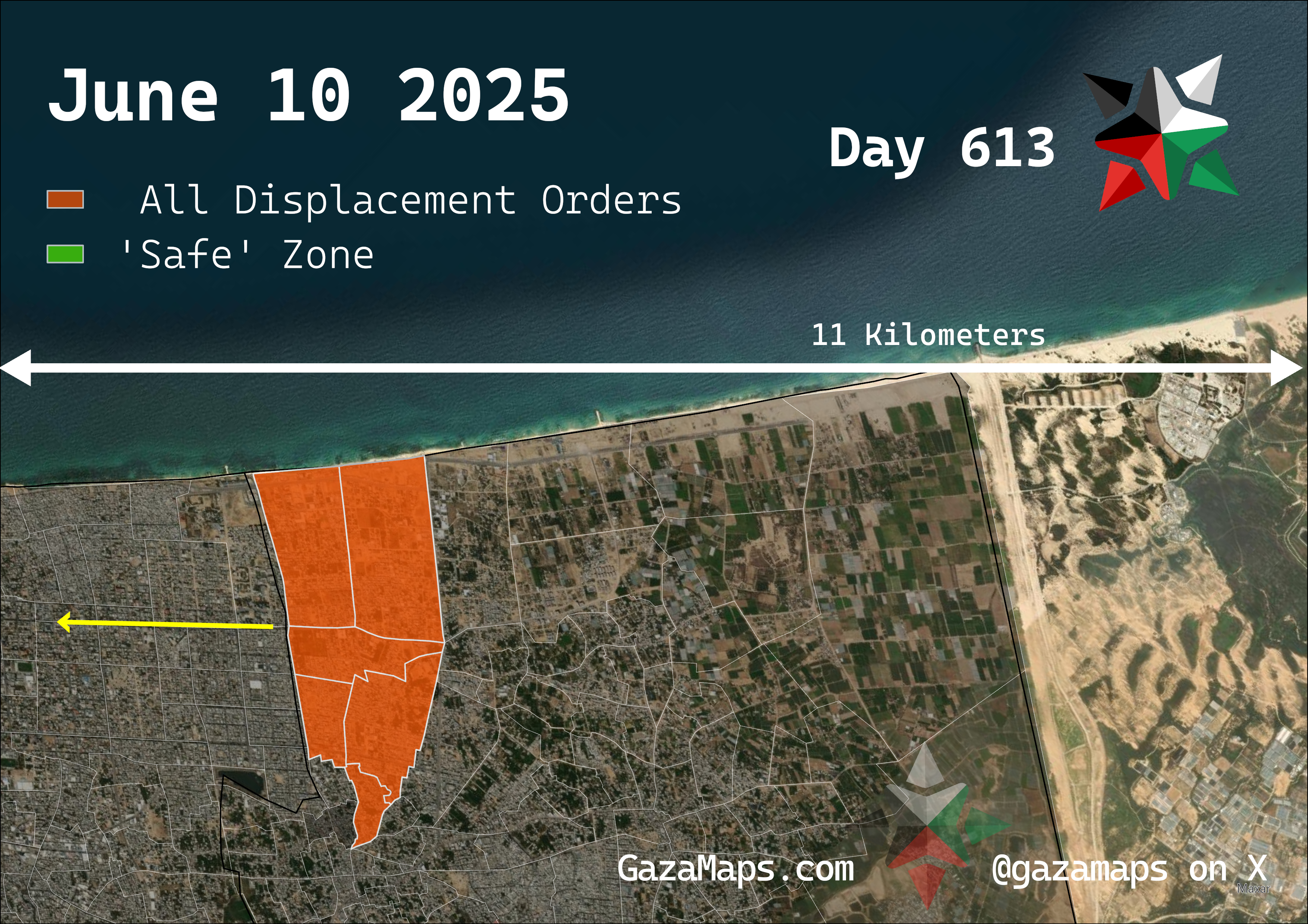 GazaMaps original map, based on IDF displacement order from 10 June 2025