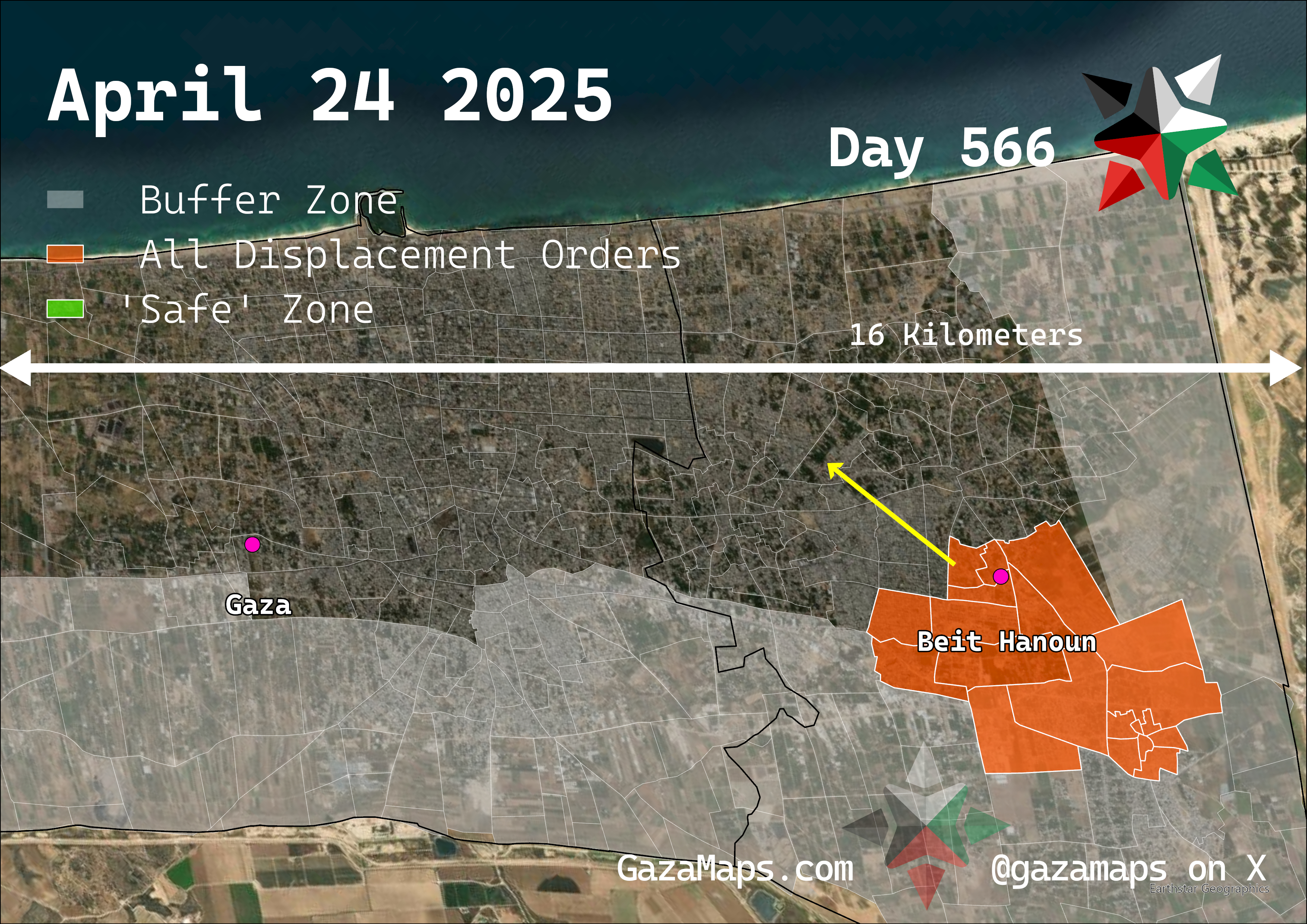 GazaMaps original map, based on IDF displacement order from 24 April 2025