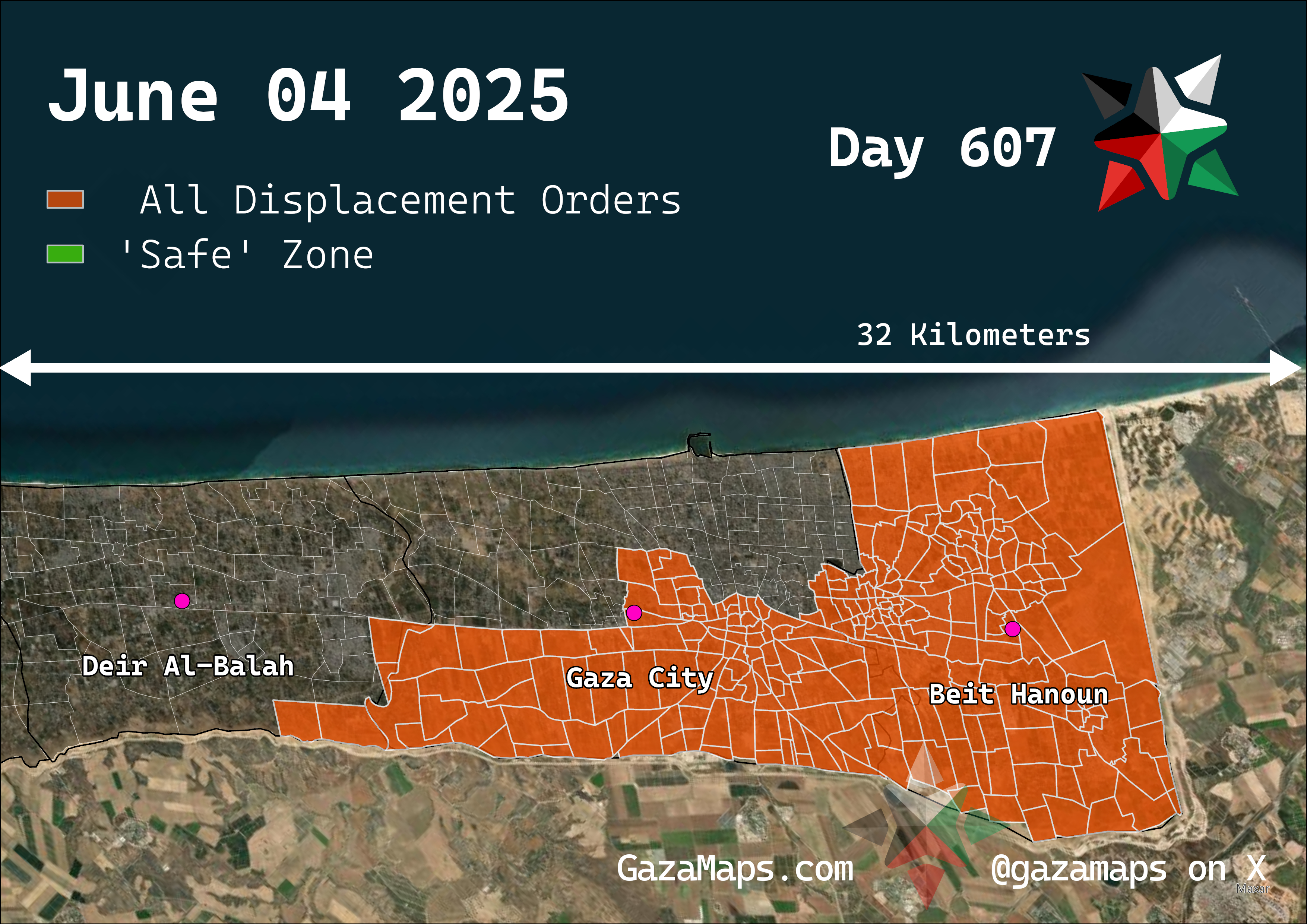 GazaMaps original map, based on IDF displacement order from 04 June 2025