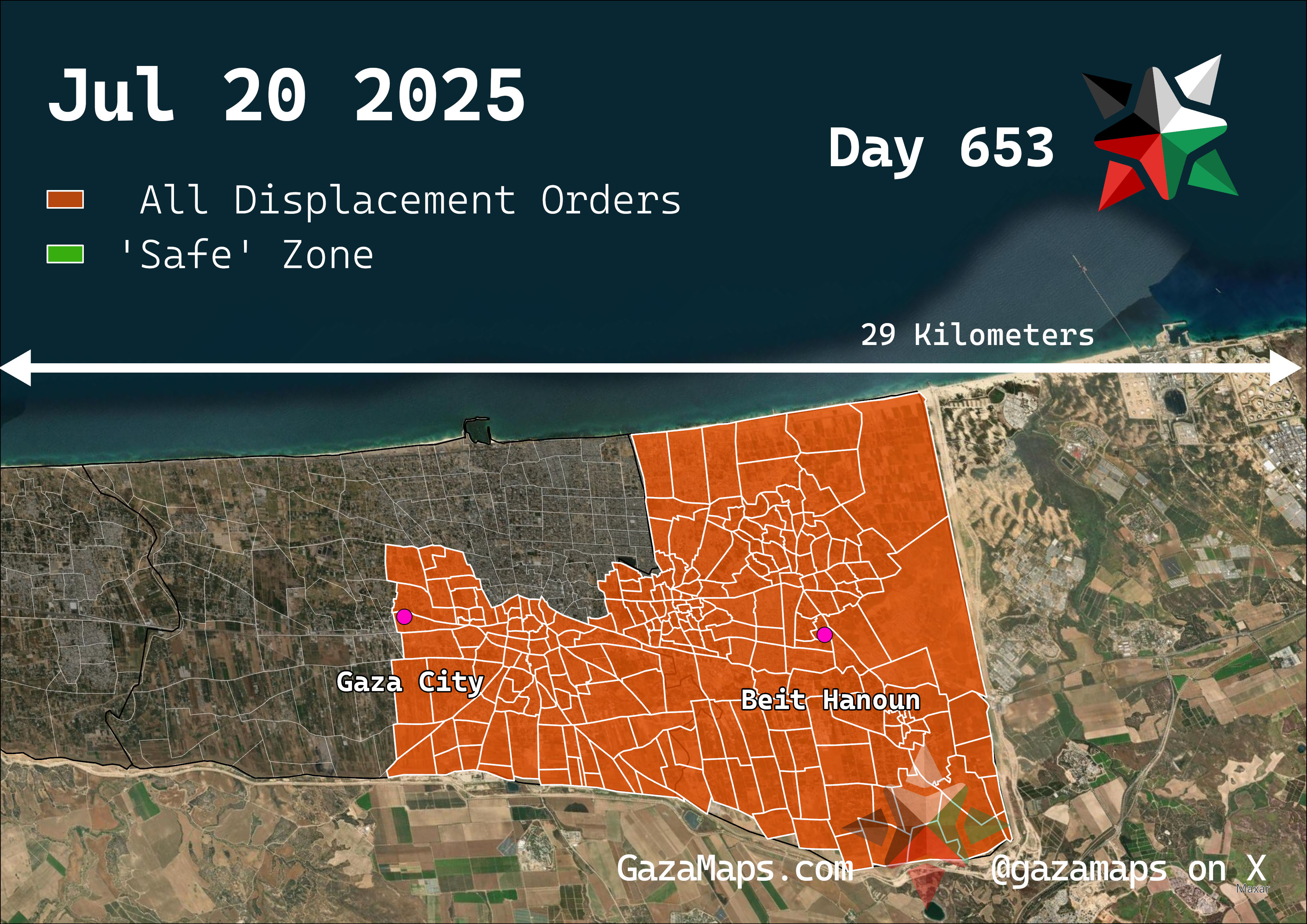 GazaMaps original map, based on IDF displacement order from 20 July 2025