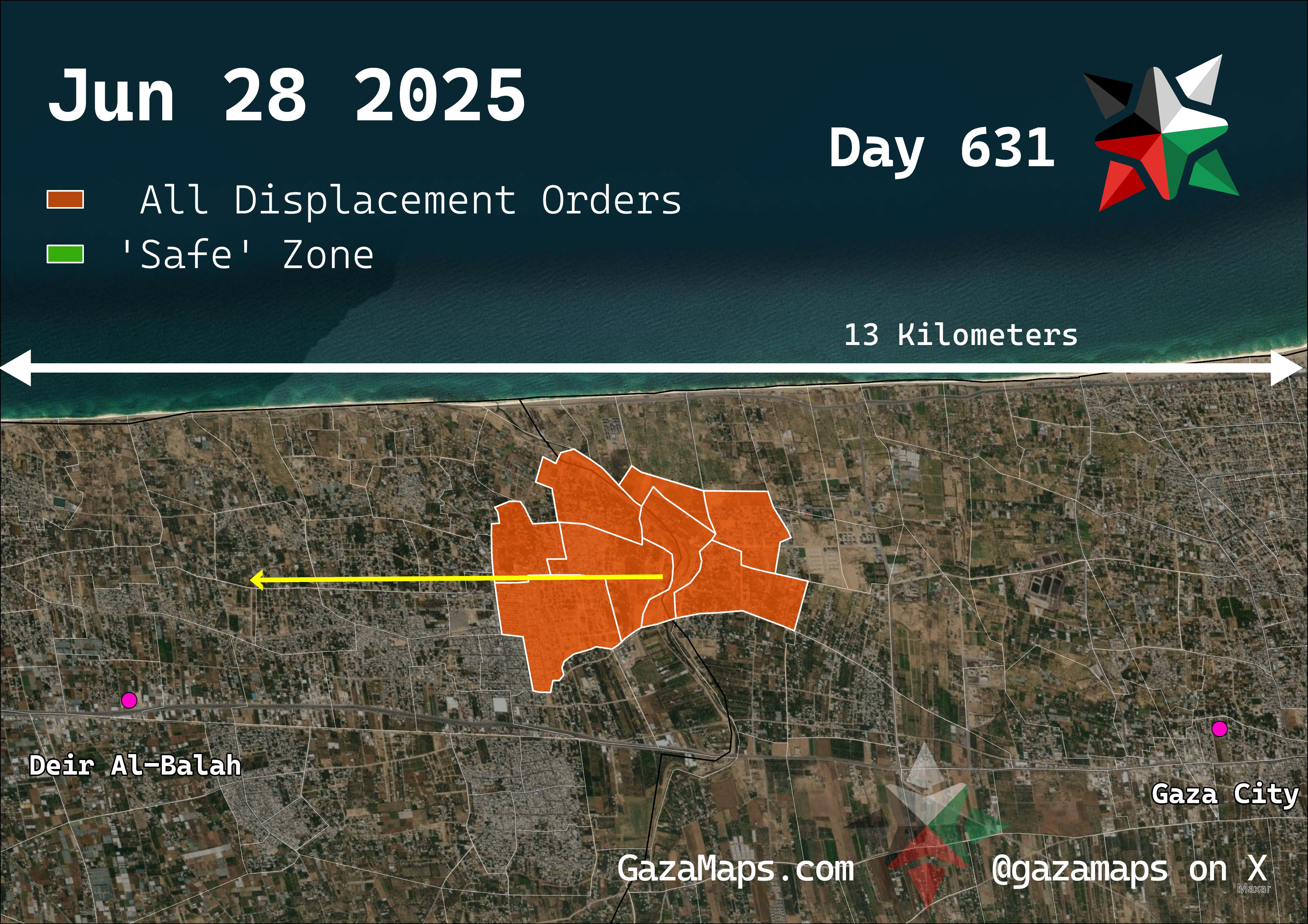 GazaMaps original map, based on IDF displacement order from 28 June 2025