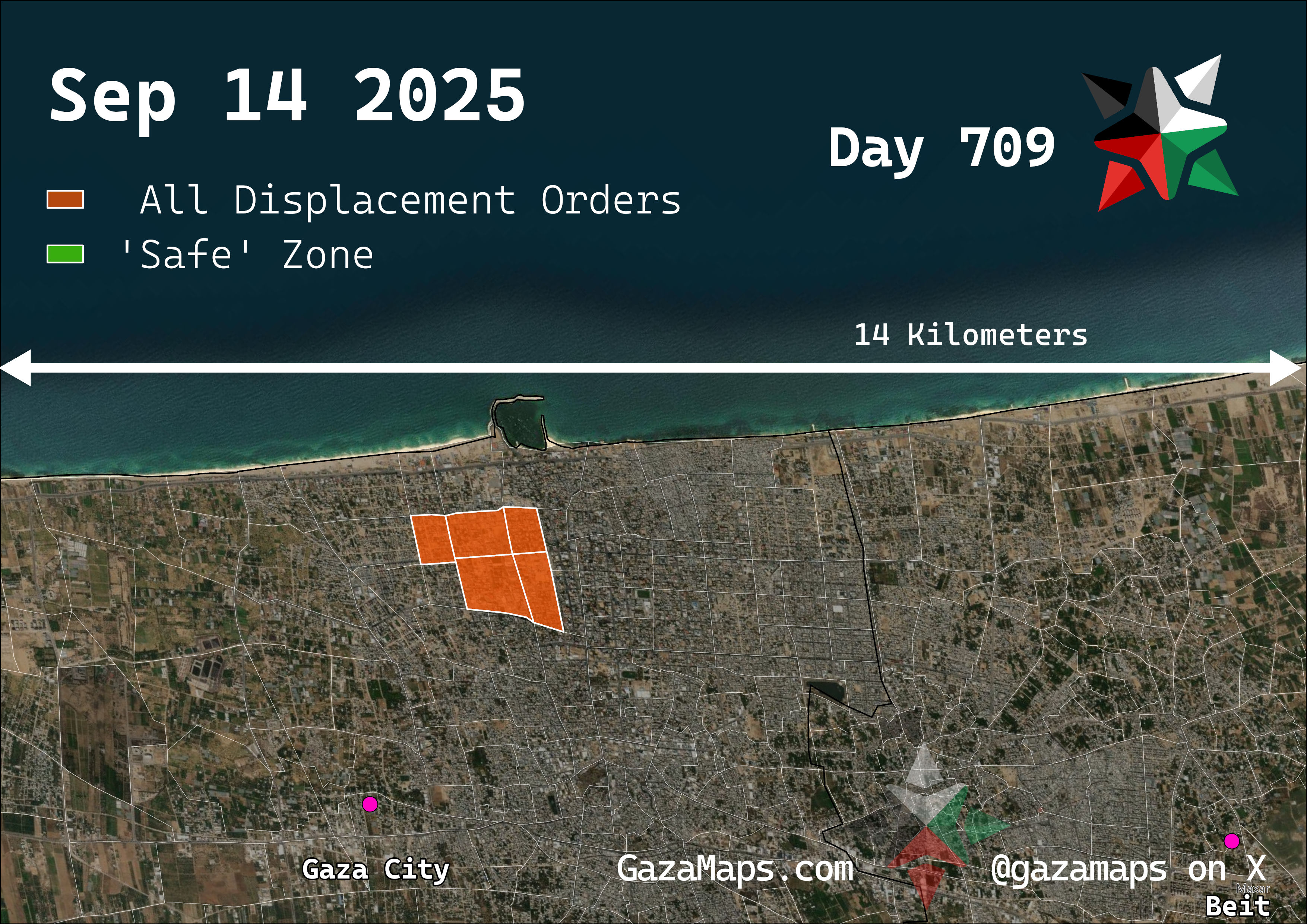 GazaMaps original map, based on IDF displacement order from 14 September 2025
