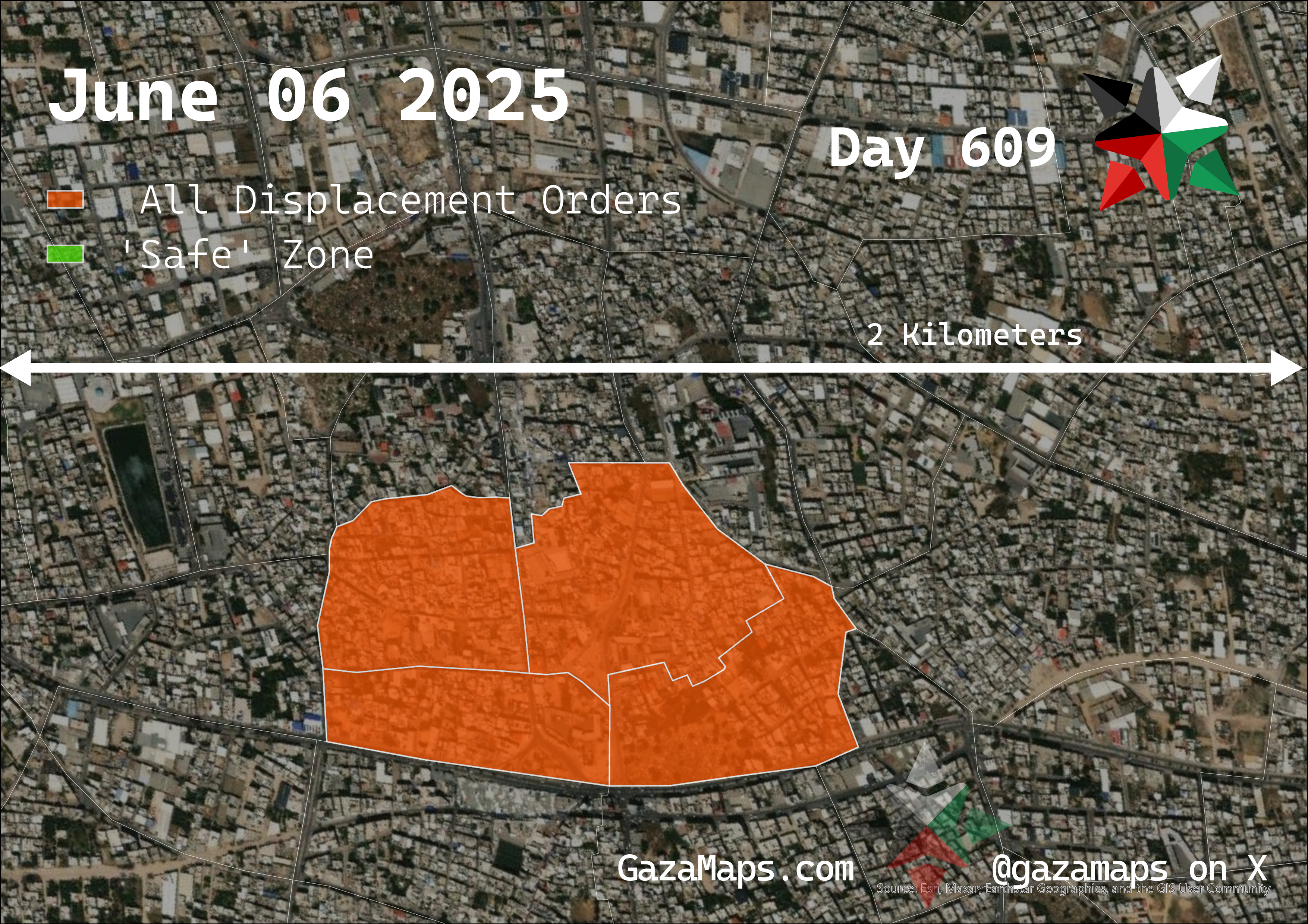 GazaMaps original map, based on IDF displacement order from 06 June 2025