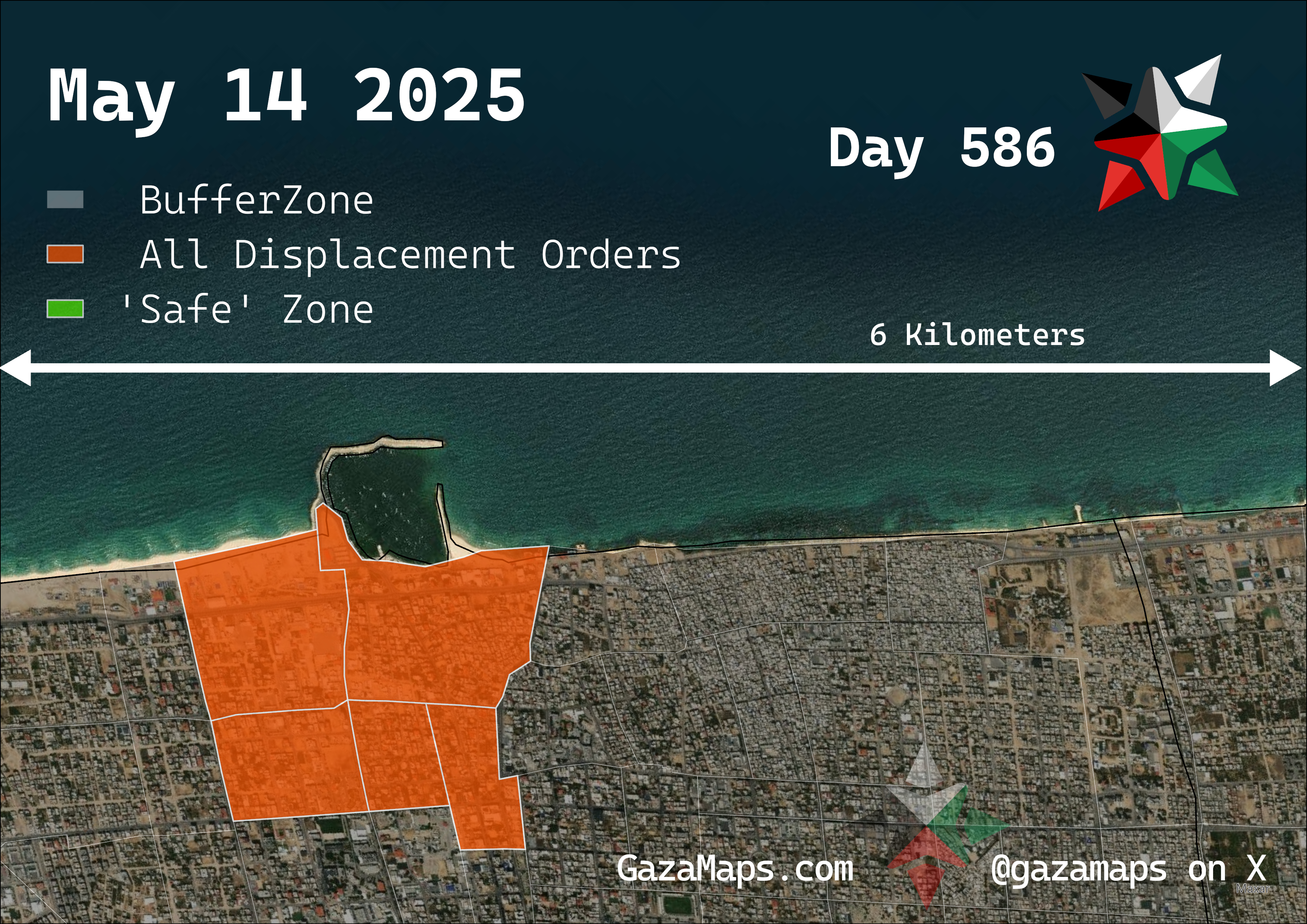 GazaMaps original map, based on IDF displacement order from 14 May 2025