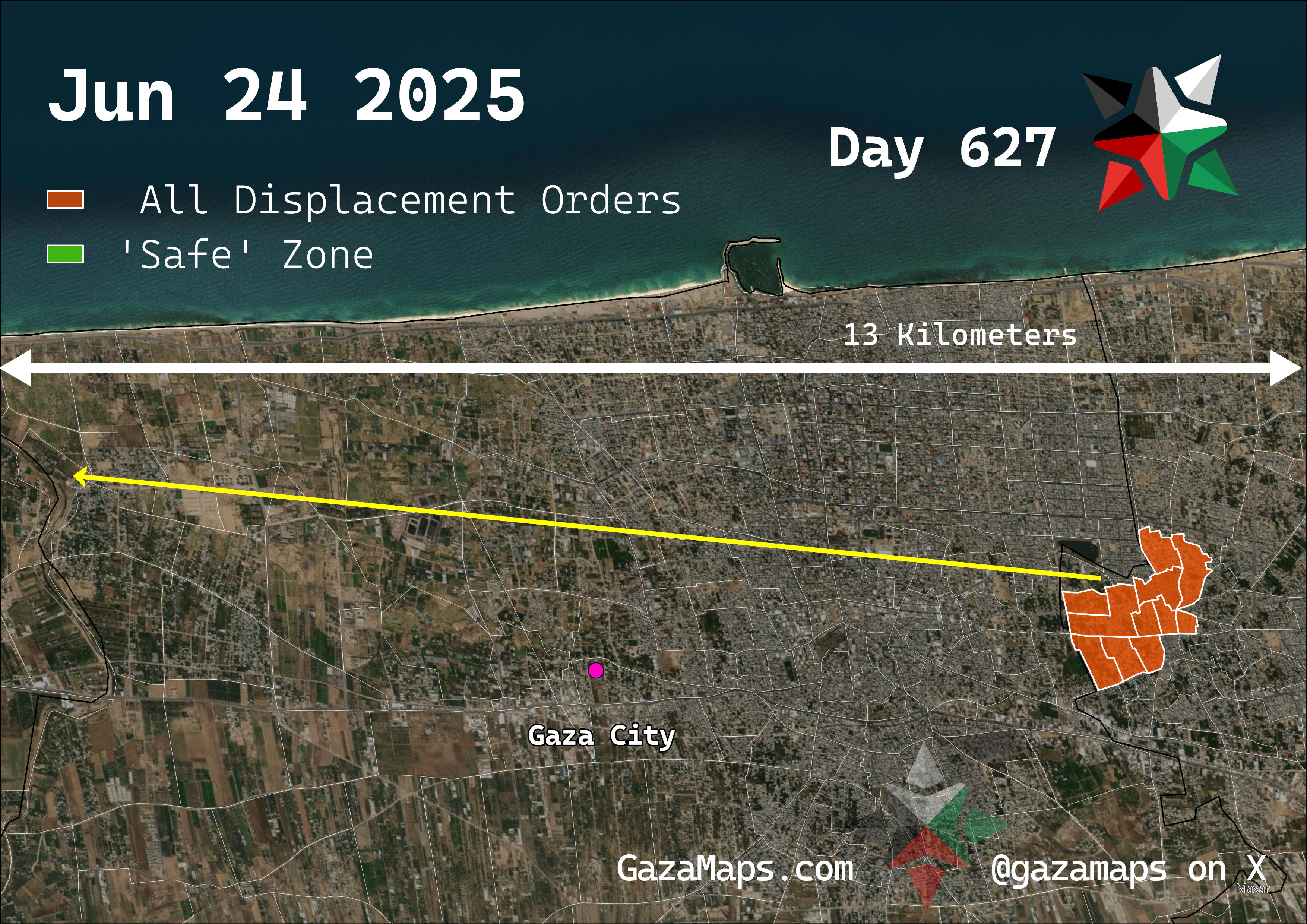 GazaMaps original map, based on IDF displacement order from 24 June 2025