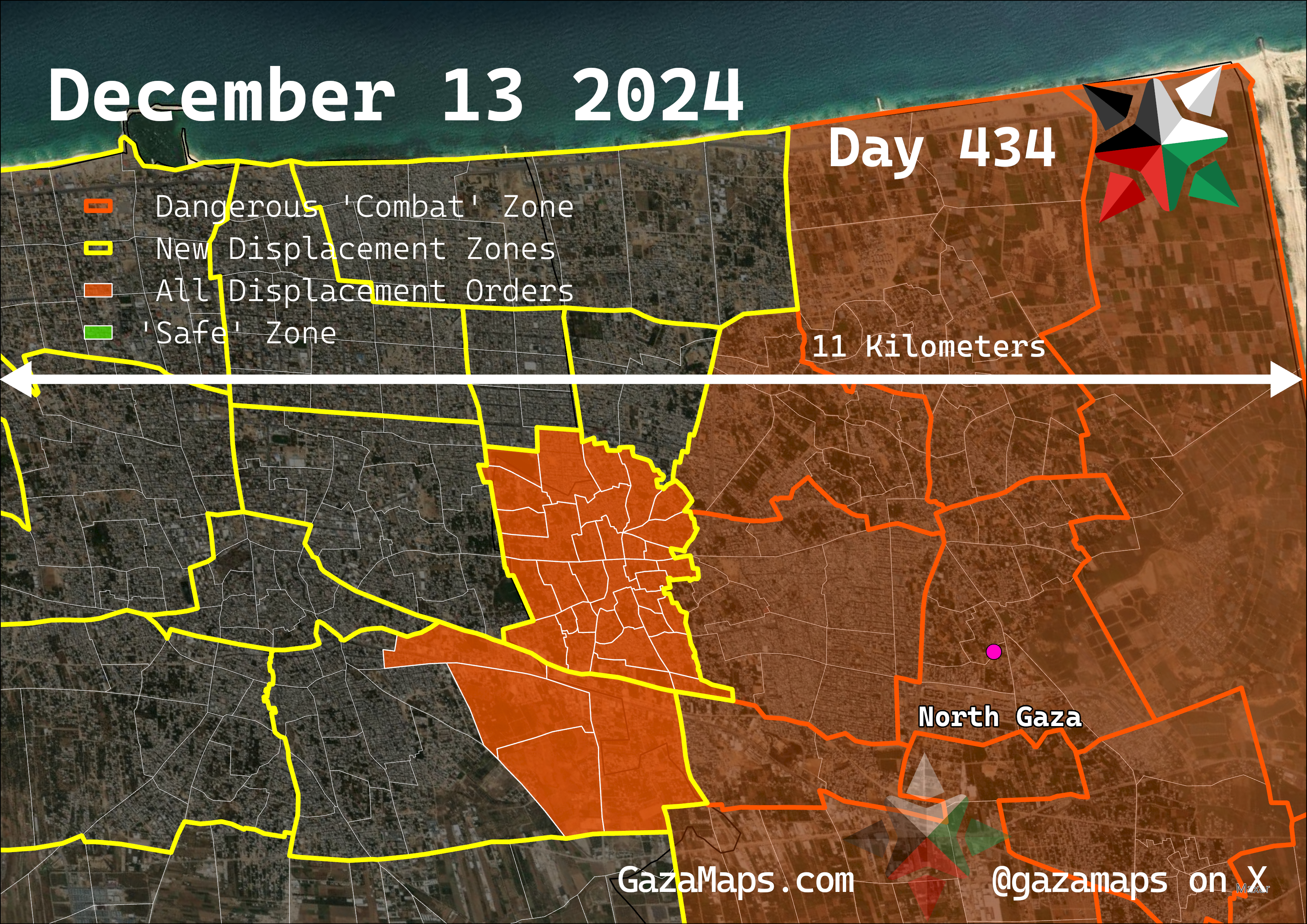 GazaMaps original map, based on IDF displacement order from 13 December 2024