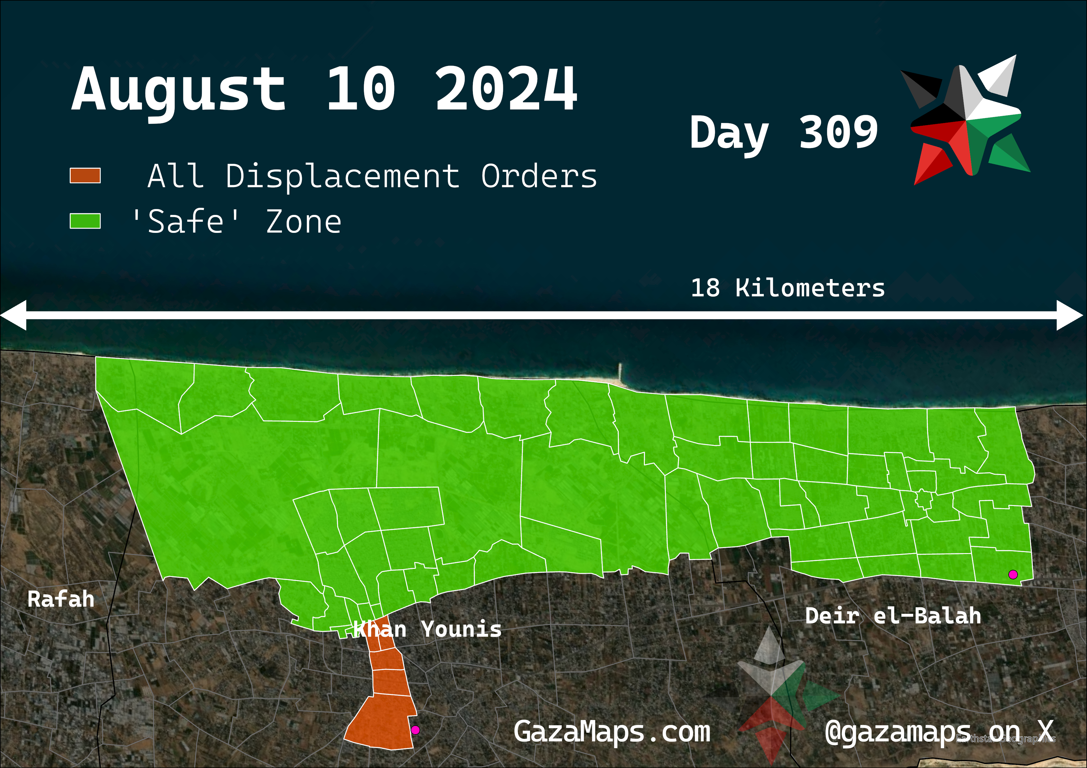 GazaMaps original map, based on IDF displacement order from 10 August 2024