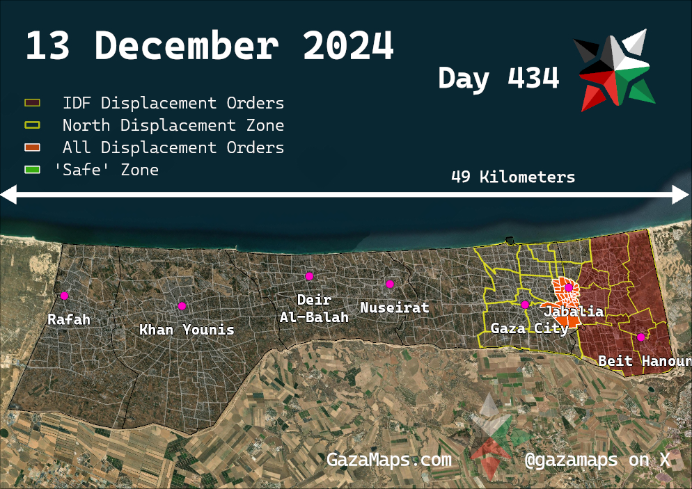 GazaMaps original map, based on IDF displacement order from 13 Dec 2024