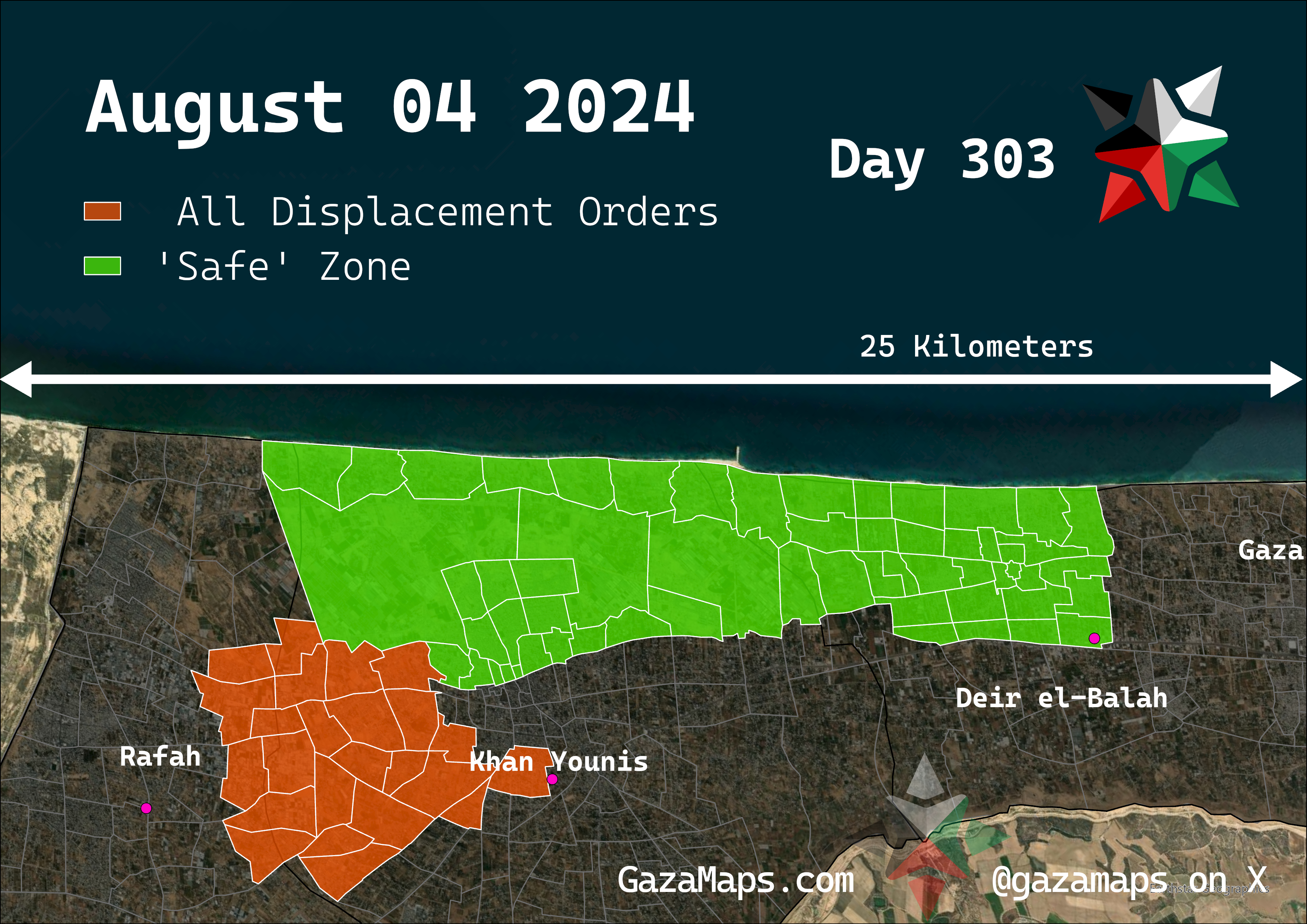 GazaMaps original map, based on IDF displacement order from 04 August 2024