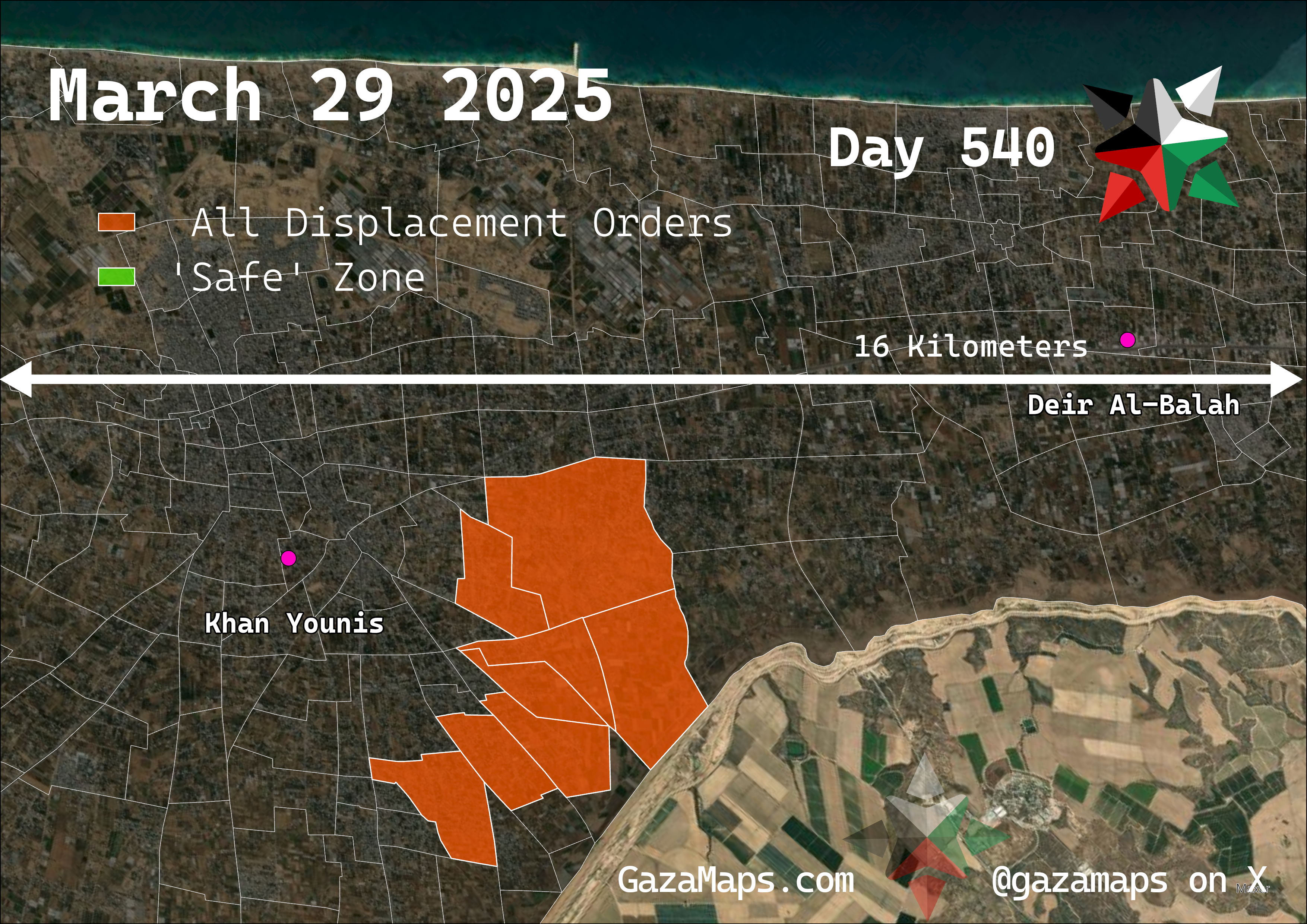 GazaMaps original map, based on IDF displacement order from 29 March 2025