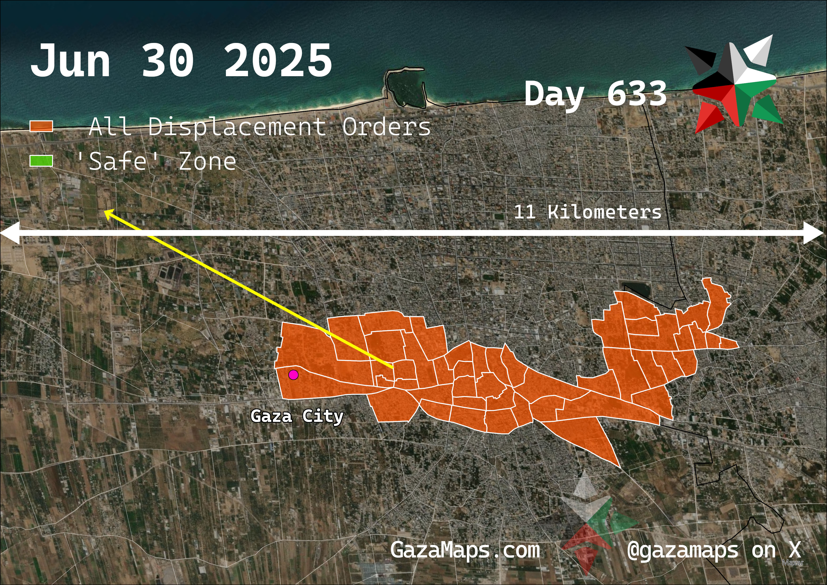 GazaMaps original map, based on IDF displacement order from 30 June 2025