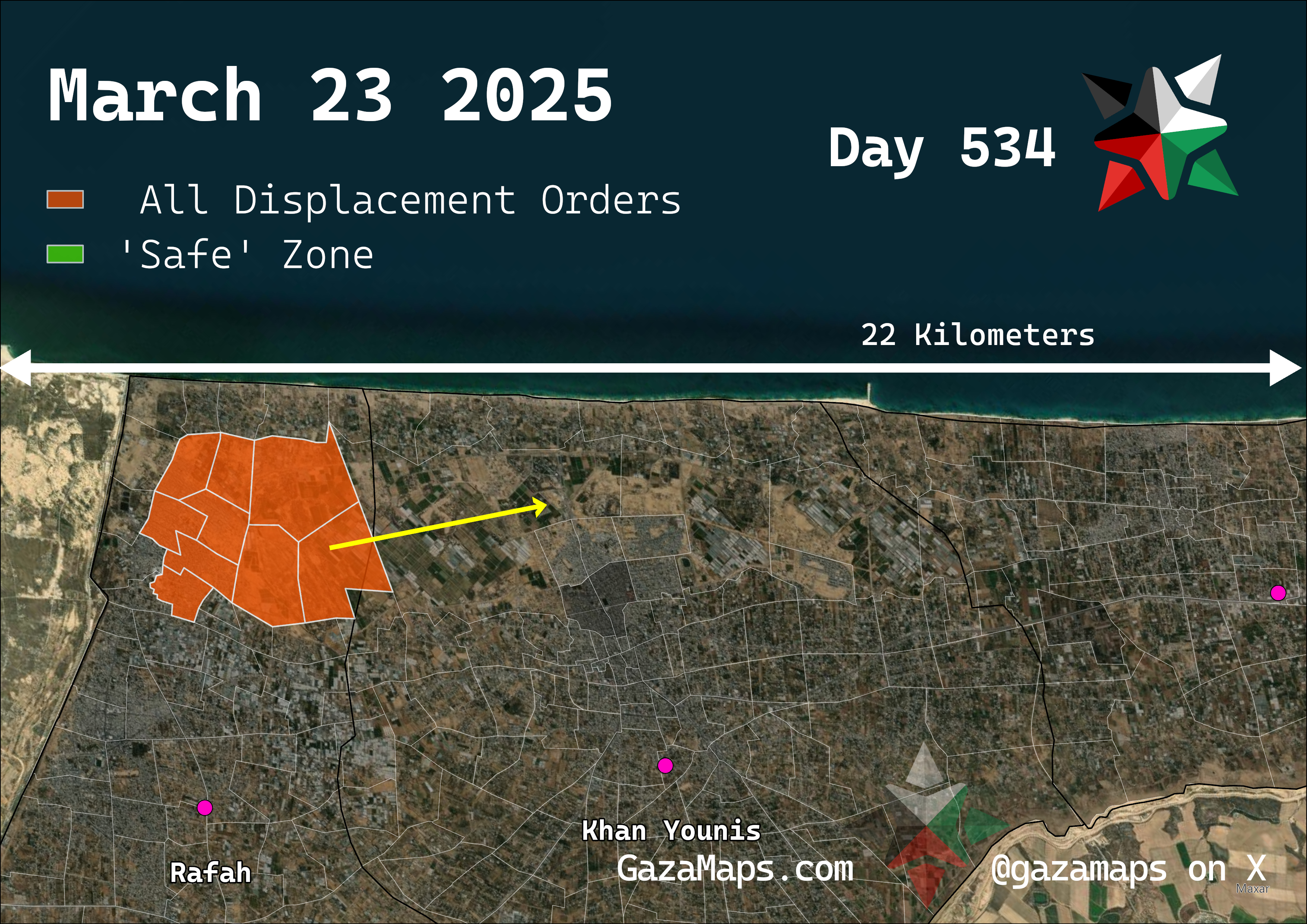 GazaMaps original map, based on IDF displacement order from 23 March 2025